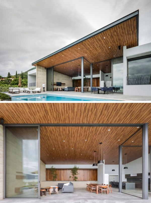 Villa Kayu Modern dengan Atap Tinggi